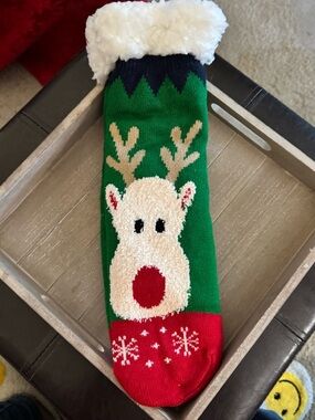 Women’s Holiday Reindeer Knit Stocking - Green and Red
